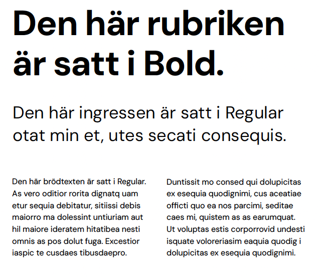 Exempel på hur typsnittet ska användas.